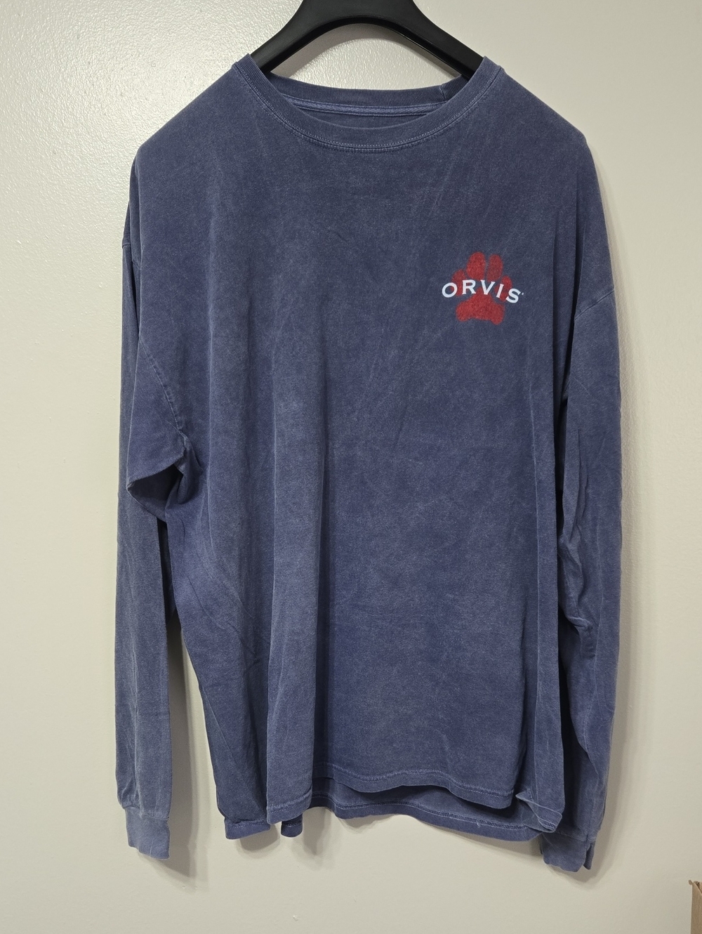 Orvis Mens XXL Blue Mineral Wash Long Sleeve Graphic Dog Paw T-Shirt
